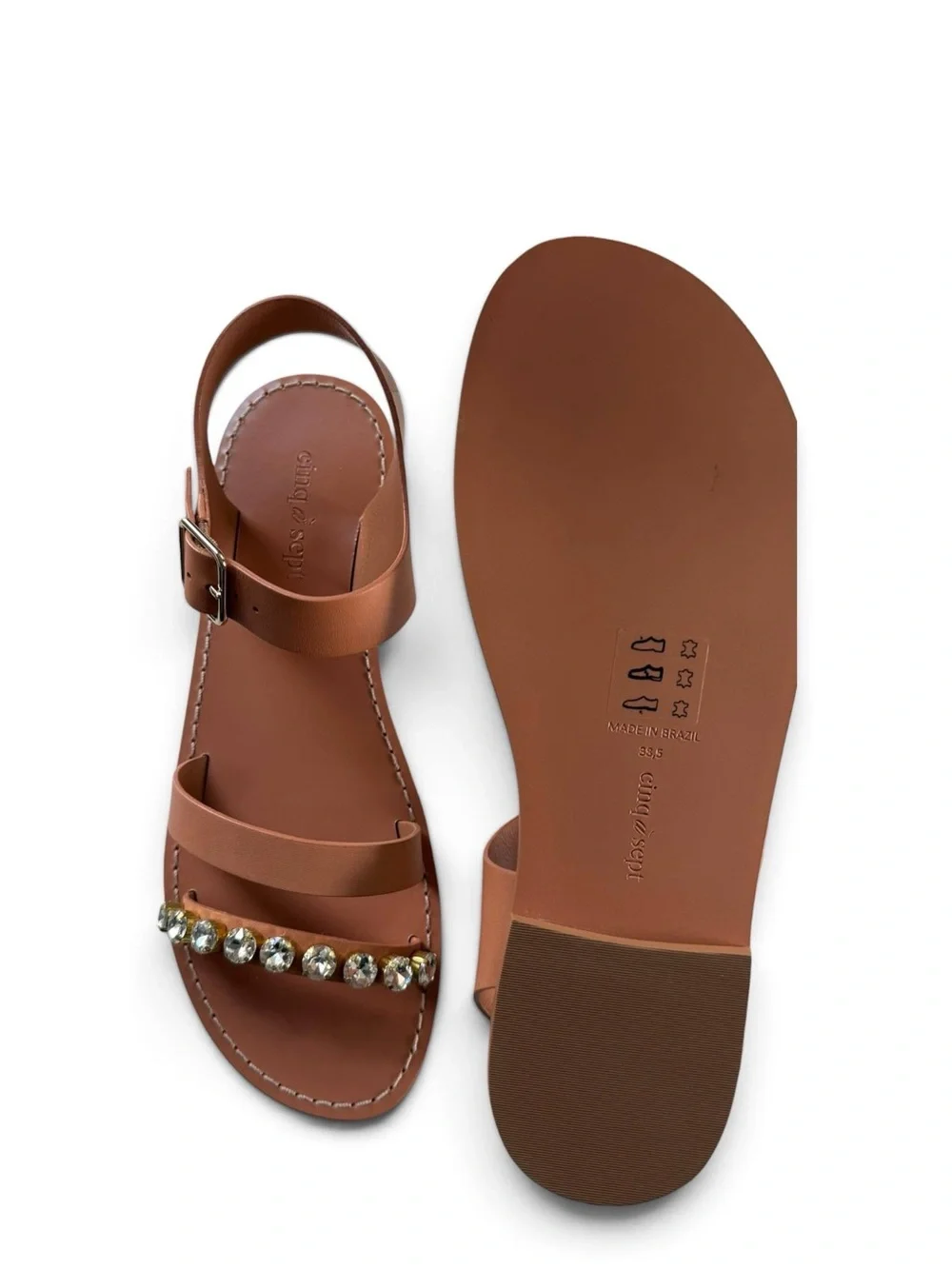 Cinq a Sept Women's Victoria Ankle Strap Sandals Tawny Crystal Size 38.5 NWT